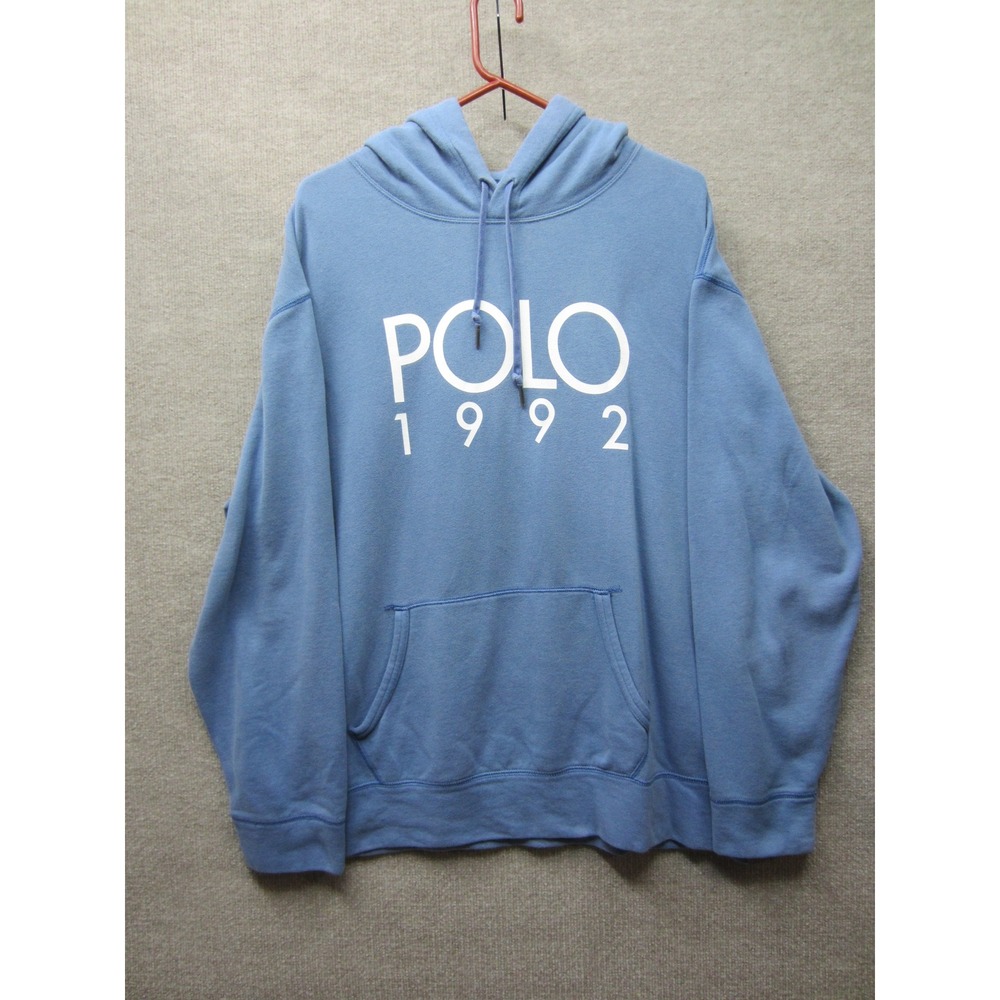 Polo Ralph Lauren 1992 Hoodie Mens XXL Blue Graphic Fleece Pullover Sweatshirt